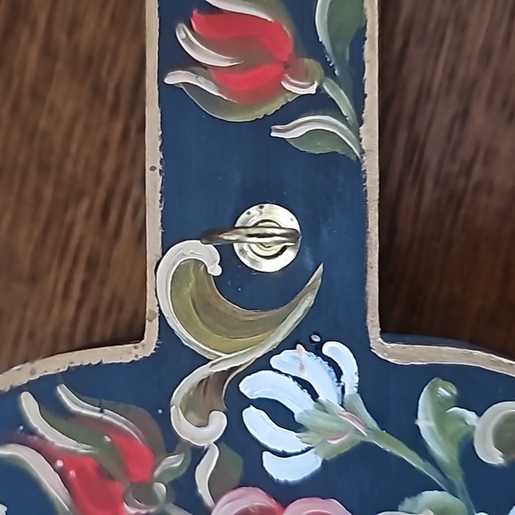 Hand painted wooden wall key holder bought at art fair in blue & red Scandinavia - Picture 4 of 6